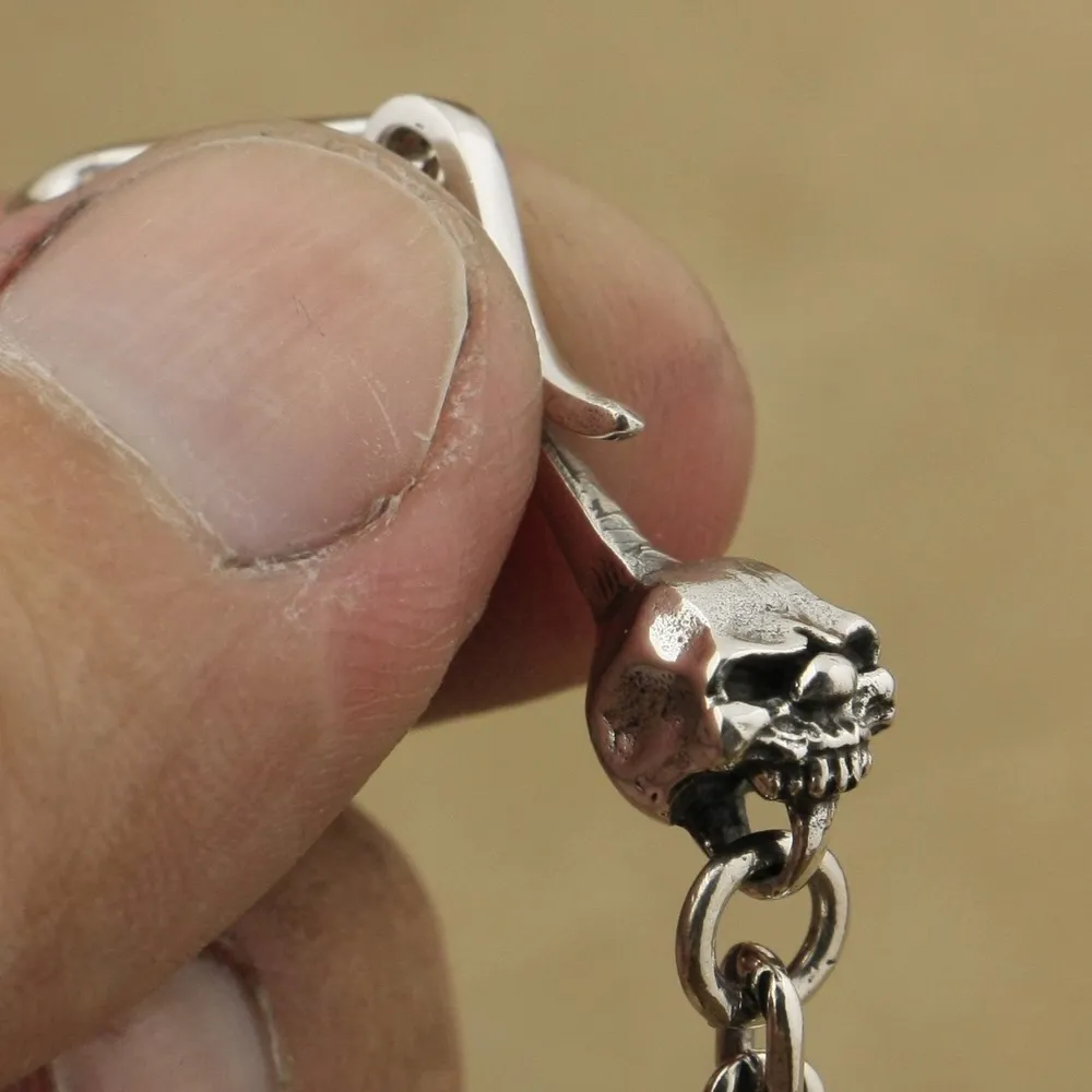 Linsion 4mm Square Link Chain 925 Sterling Silver Skull Hook Charms 목걸이 TA35232Q