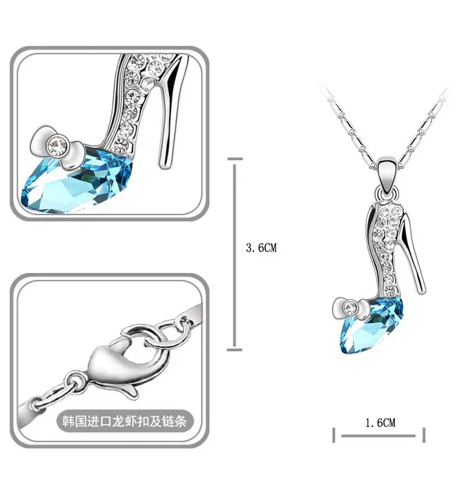 New Pendant Necklaces Austrian Crystal Cinderella Crystal Shoes Pendants 925 Stering Silver 18k Gold Plated Chains Fashion Jewelry 