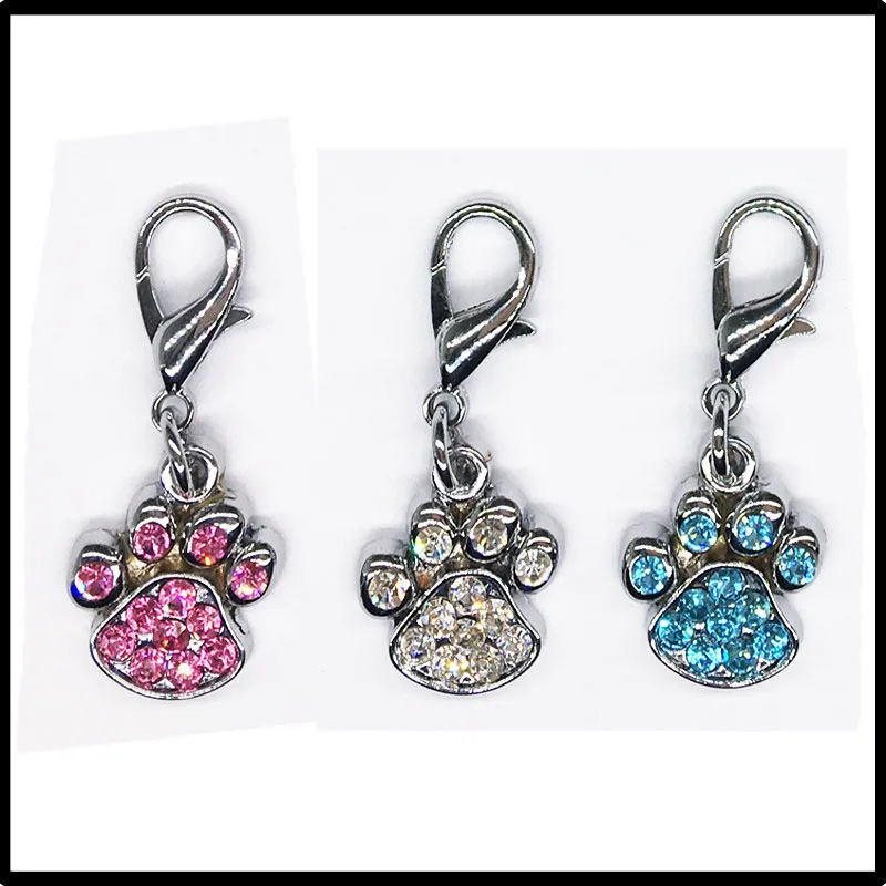 Mode Paw Taggar Pet Pendant Collar Rhinestone Pendant Söt Charms With Hooks Dog Djur Dekoration Tillbehör ZA5428