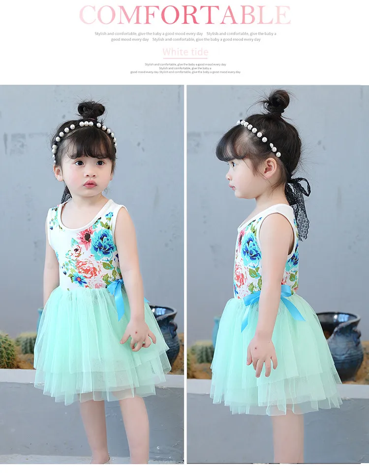 Girls floral tutu dress summer Children baby kids tulle wholesale clothes dance/wedding/party 4BB406DS-93