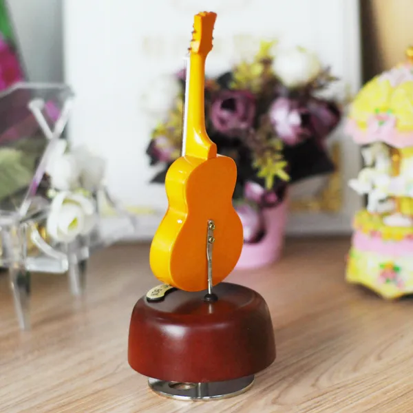 Classical Wind Up Music Box Wooden Guitar Rotating Music Box With Case9484189