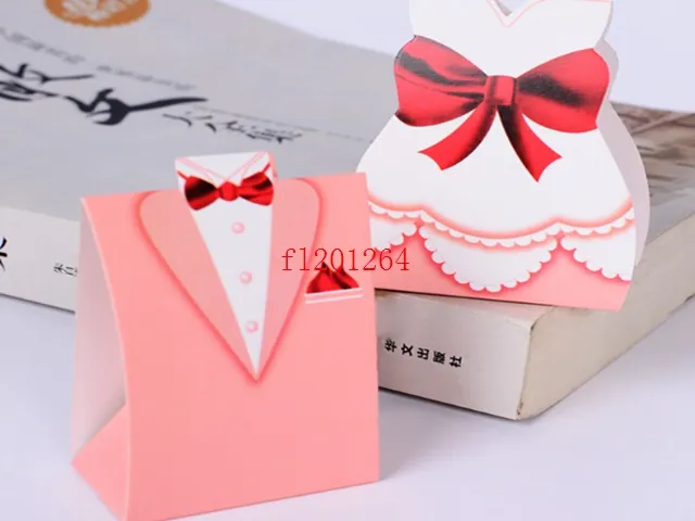 5000 sztuk / partia Darmowa Wysyłka Większy Rozmiar Różowy Bride Bride and Groom Candy Chocolate Box na Wedding Party Favor Prezent 8x4.3x11 cm