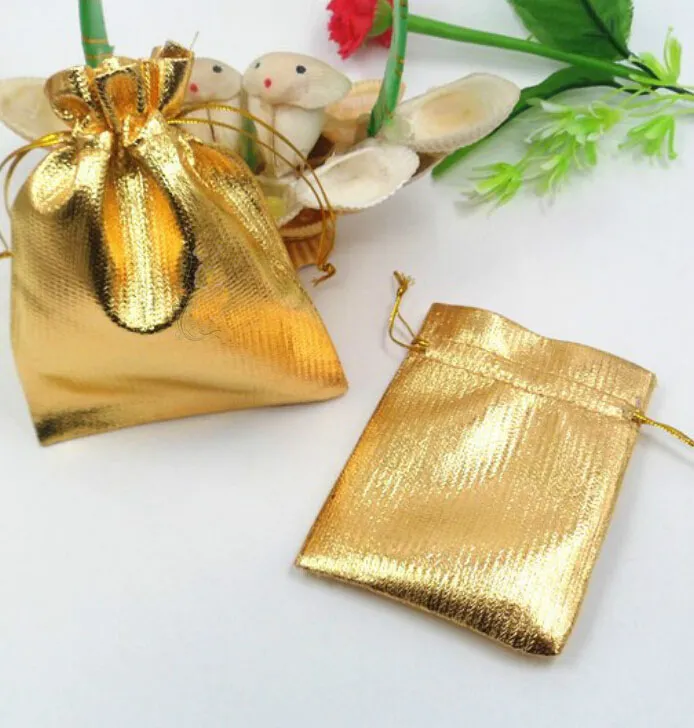 Moda Banhado A Ouro Cetim Gaze Sacos de Jóias de Presente de Natal Saco de Presente de Natal Saco de Bolsas de Presente 4 Tamanhos 5x7 cm 7X9 cm 9x12 cm 13x18 cm