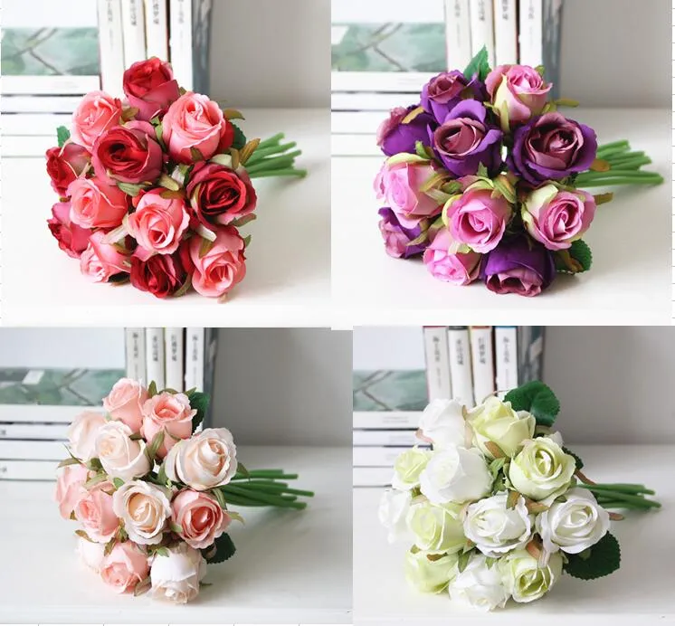 Silk Rose Flowers 12 stuks Bridal Wedding Bouquets Wedding Tafel Center Display Roses Artificial Flowers Silk Rosefloyd Rose Body3318007