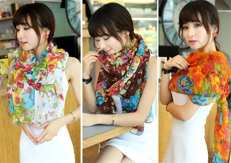 20st Fashion Spring och Autumn Overdized Long Scarf Shawl Women's Floral Scarves Shawl Voile Scarf 160 50cm Shippin283f