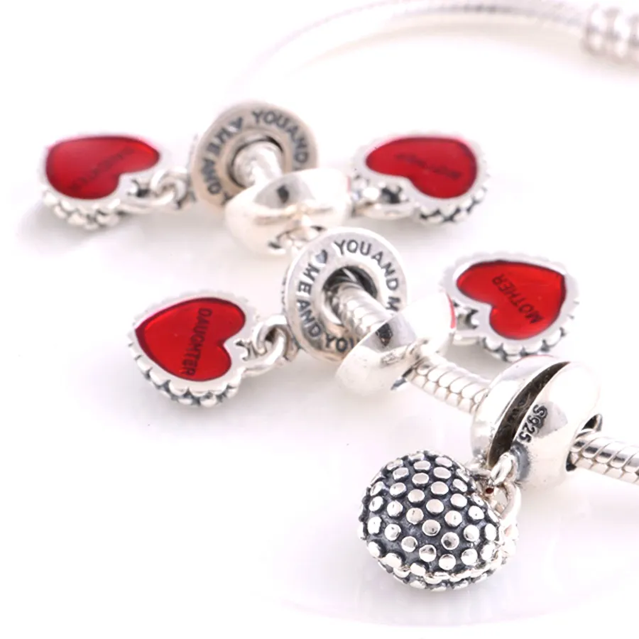 Drop 100% 925 Sterling Silver Mère Et Fille Coeur Pendentifs Charms Fit Style Européen Pandora Charms Bracelets Neck2914