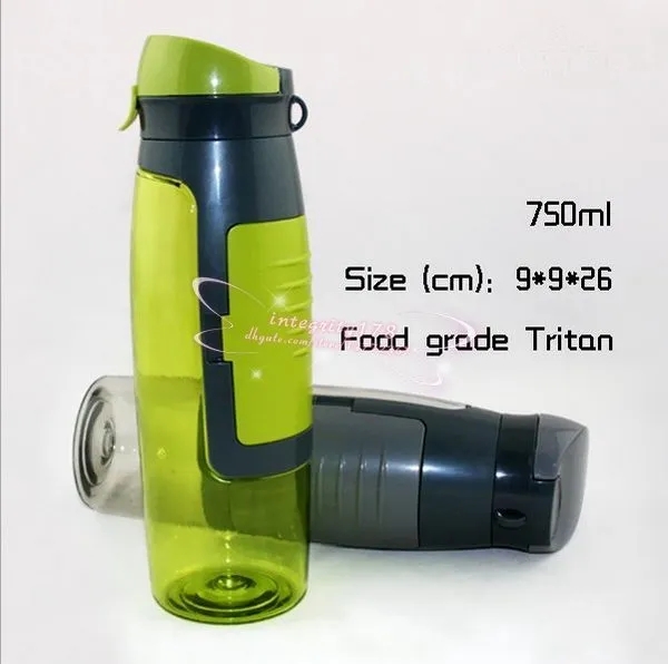 750 yeşil / gri 2015 yaratıcı dağ su şişesi, yüksek kaliteli PCTG Cüzdan su şişesi BPA ücretsiz plastik açık su şişesi