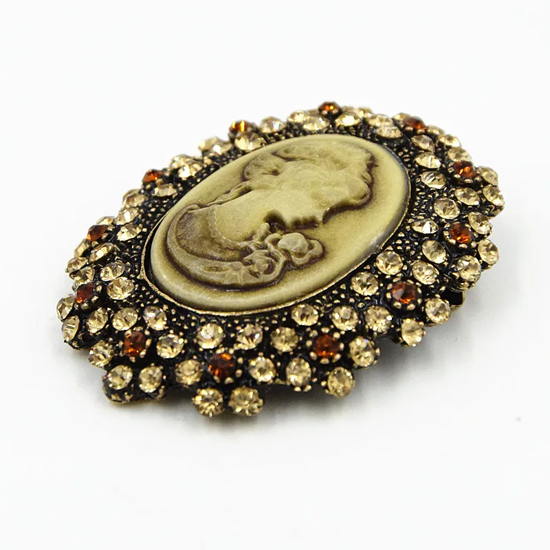 Nieuwe Collectie! Vintage Stijl Sparkle Rhinestone Crystal Studded Cameo Victoria Queen Head Broche / Retro Cameo Maiden Woemh Broche Pins B746