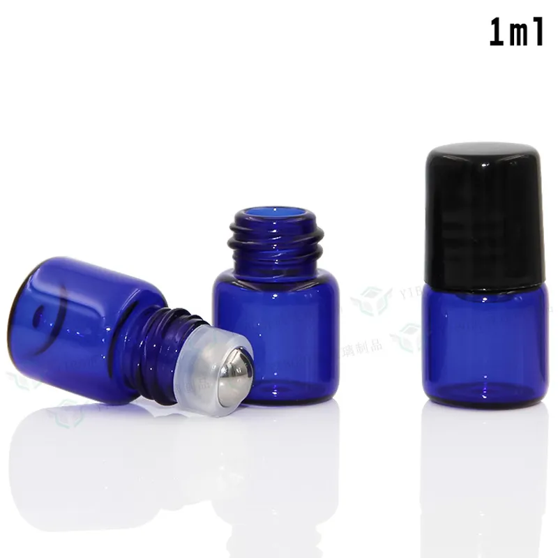 1ml 2ml 3ml Cobalt Blue Glass Micro Mini Roll on Glass Bottles avec Metal Roller Balls pour parfum parfum