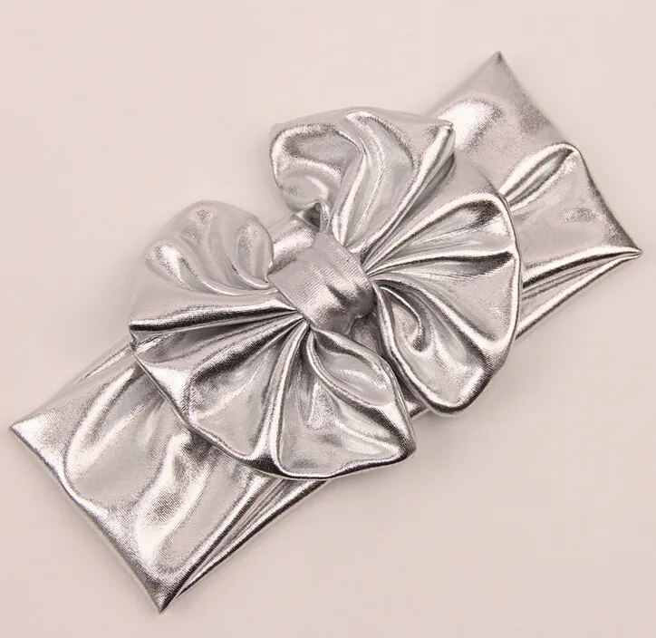 metal color latest BOW hair band bronzing headband Baby Metallic big bow elastic headband Vintage Head Wrap Hair Accessories FD6540