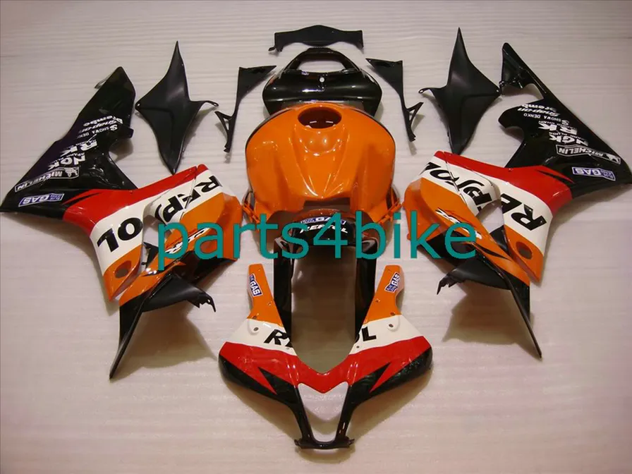 Injektionsgjutning Motorcykeldelar till Honda Fairings CBR600RR 2007 2008 Svart Orange Repsol Custom Fairing Kit CBR 600RR F5 07 08 LY32