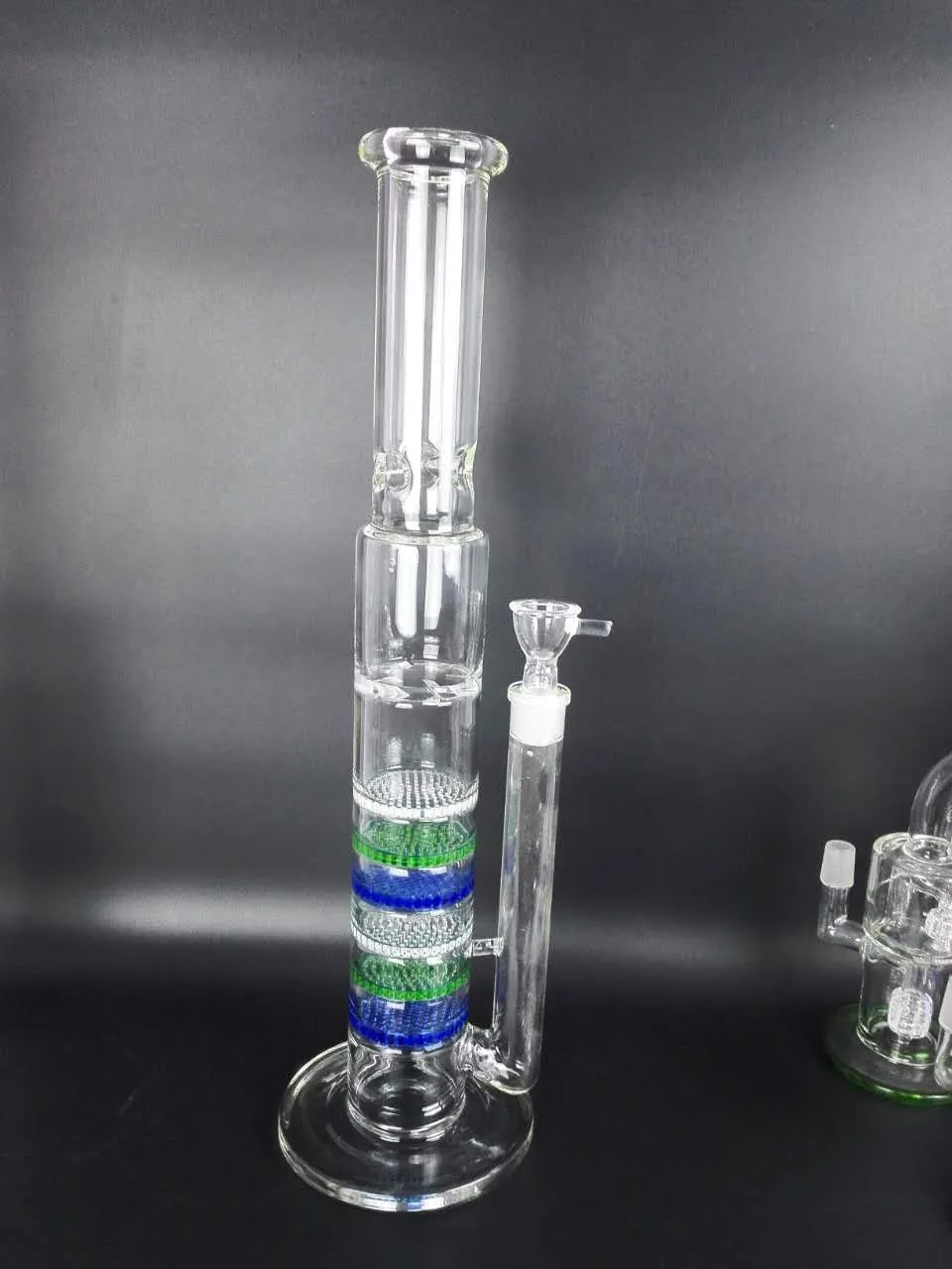 H:48CM D:6CM. Glass bong Handy Water Pipe 7 Layer 18mm Joint Glass Bowl Portable,Colorful glass honeycomb filter,