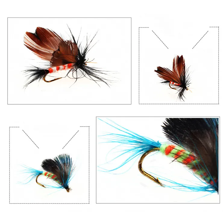 Nieuwe Vlieg Vissen Lokken Vliegen Saltwater 12 stks / set Insert Bass Trout Droge Vissen Lokken Baits Gratis verzending