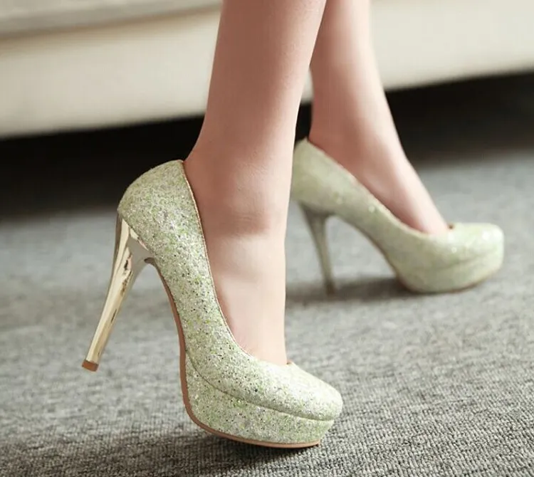 Glitter Lady Spring Dress Shoes Stiletto Heel Platforms White Gold Schoenen schoenen Sparkling Nightclub Party Prom Shoes8746483
