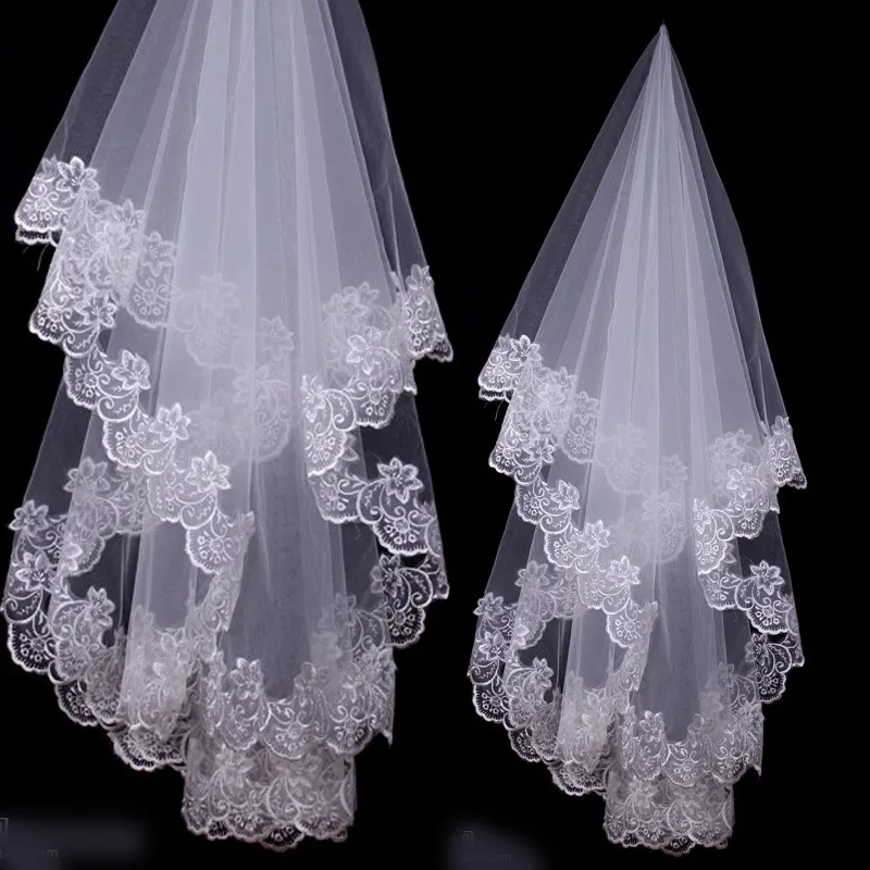 In Stock White or Ivory Edge Lace Bridal Veils 1.5M Wedding Bridal Accessories