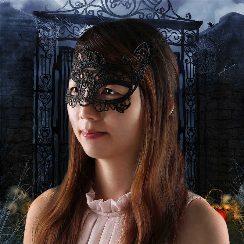 Halloween Masquerade Mask Women Lovely Lace Crown Half Face Venetian Party Supplies Mardi Gras Masks Noble Mysterious for Christmas Balls