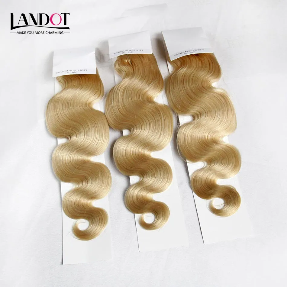 Indien Vague de Corps Vierge Cheveux Grade 8A Couleur # 613 Bleach Blond Tissage de Cheveux Humains Bundles Remy Extensions 3 / 12-30 Pouces Double Trames