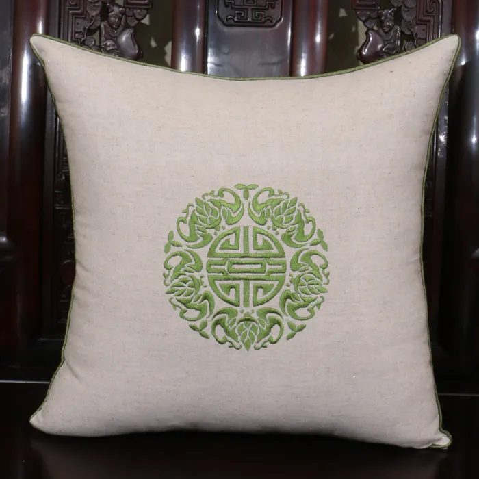 Latest Embroidered Lucky White PillowCase 18 inches Chinese style Natural Cotton Linen Cloth Art Zipper Cushion Covers for Seat Chairs Couch