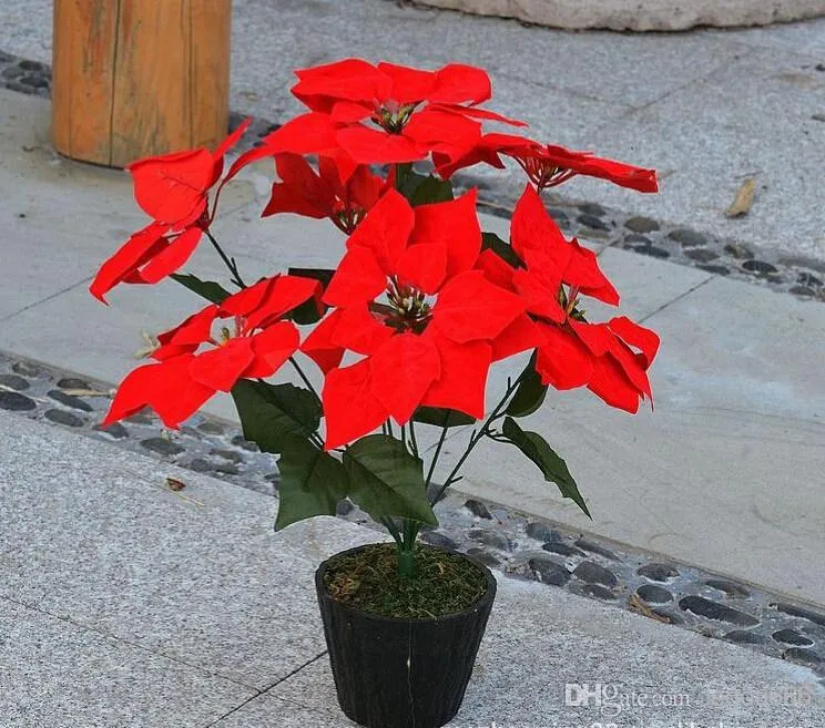 Rojo 100p Dia20cm787quot Simulación artificial Flor de Pascua de seda Flor de Navidad Flores decorativas6469743