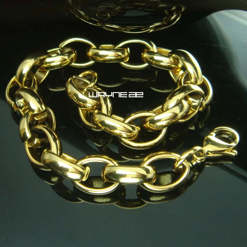 B169 Nowy styl 18K złoto wypełnione bransoletki łańcuchowe ze stali nierdzewnej 10 mm szerokości