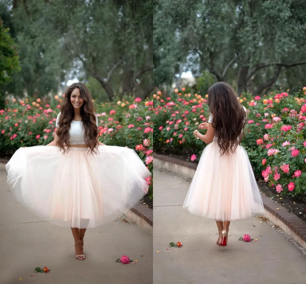 2015 Blush Rose Tulle Jupes Robe De Bal Personnalisée Femmes Jupes Longueur De Thé Plusieurs Couches Robes De Soirée Jupes Pas Cher Avec Taille Élastique Plus La Taille