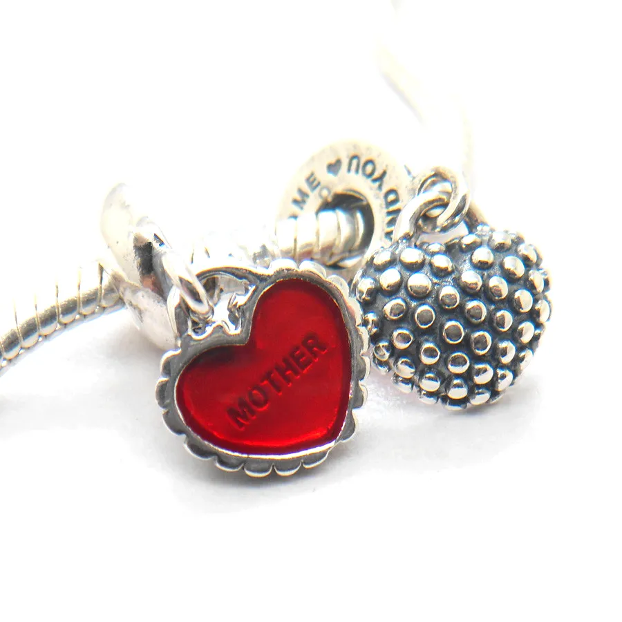 Drop 100% 925 Sterling Silver Mother And Daughter Heart Pendants Charms Fit European Style Pandora Charms Bracelets & Neck275K
