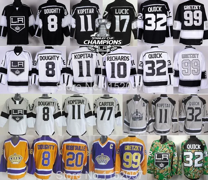 La Jersey Hockey Stanley Cup 8 Drew Doughty 11 Anze Kopitar 17 Lucic 32 Jonathan Quick 99 Wayne Gretzky Trikots