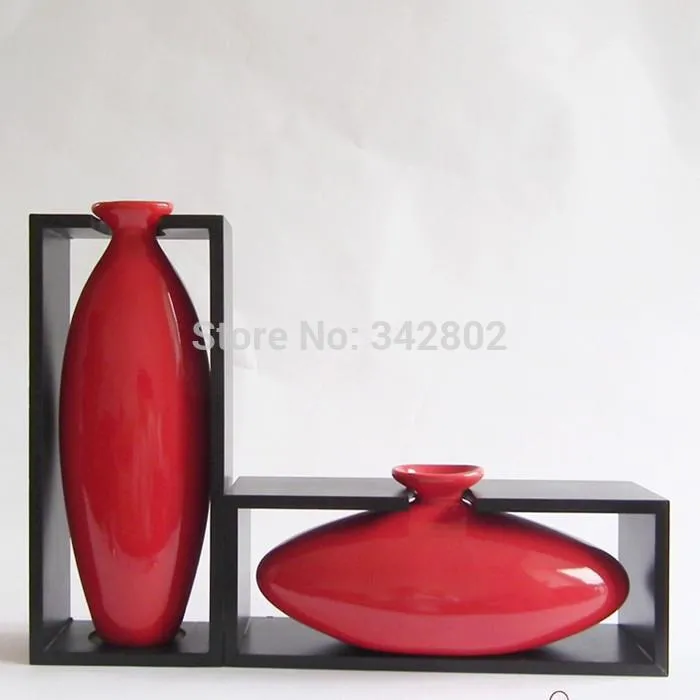 Modern Egg Shape With Wood Frame Ceramic Teal Vase Decor For Home Decor
