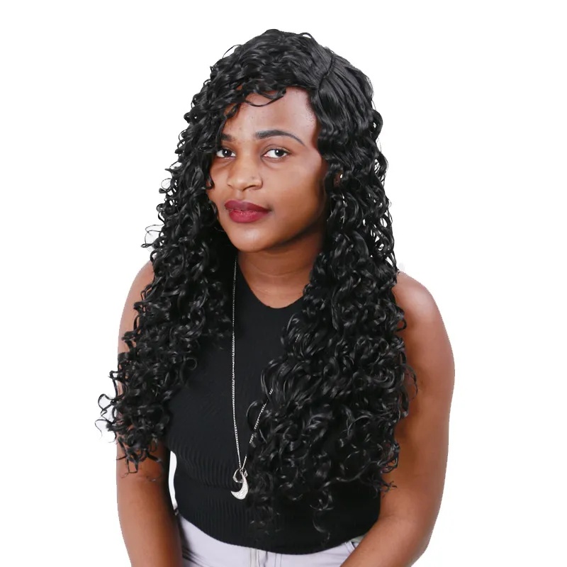 Parrucche capelli ricci soffici da donna africana Afro Top Quality 65 cm Parrucche cosplay capelli sintetici neri naturali lunghi Carve Parrucca resistente al calore229K