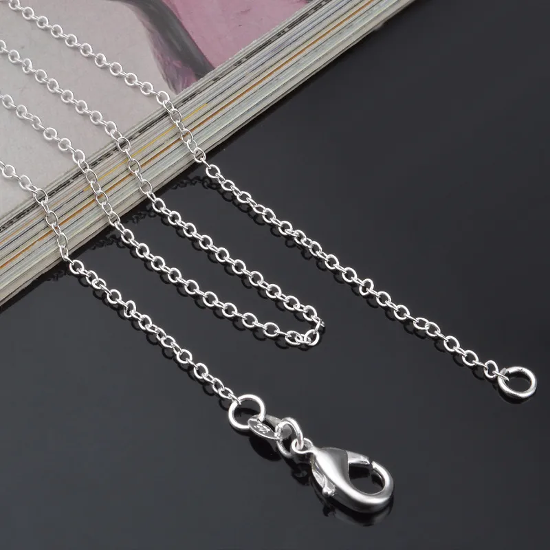 100pcs /lot 925 Sterling Silver plating Rolo " O " Chain Necklaces 1mm 16/18/20/22/24'' 925 Silver Chains Fit Pendant Jewelry