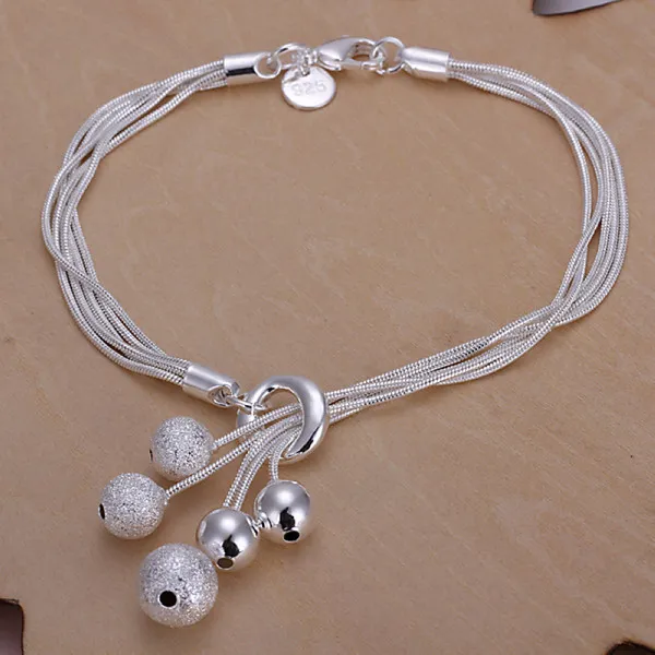 Cadeau de vente chaude en argent 925 Petit O Bracelet de perles lumineuses suspendues DFMCH243, Bracelets à maillons de chaîne plaqués en argent sterling neufs de haute qualité