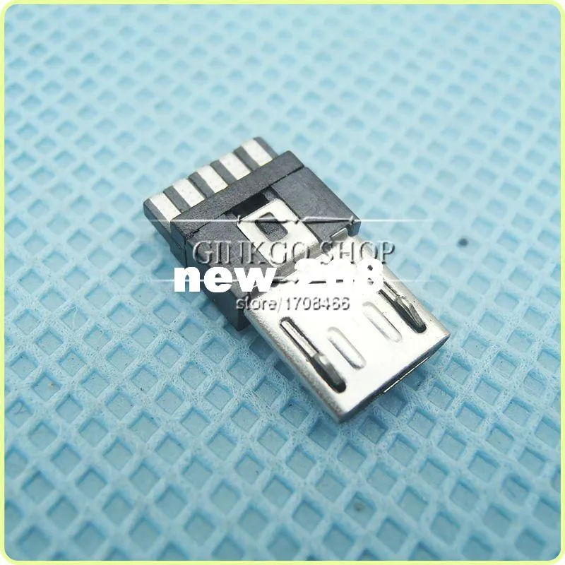 1000pcs/lot Wholesale Micro USB 5P plug Soldering wire, Micro USB 5Pin Connector Tail Charging male plug