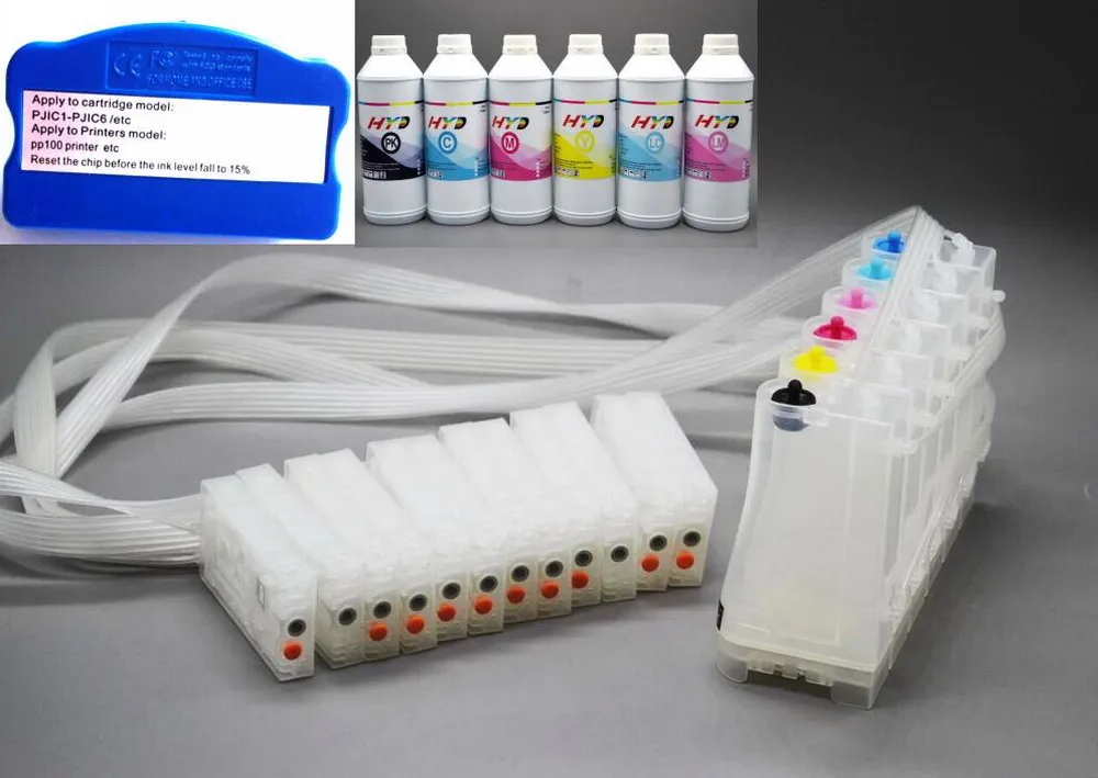 PP100 CISS ، PP50 CIS SYSTEM PJIC1-PJIC6 ink ink kits (CISS+ChIP RESETTER+ERCLING INK) لـ EPSON DISC Publisher