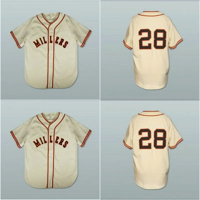 Minneapolis Millers Willie Mays 28 Baseball Jersey Custom Name Number Polyester Full Button Casual Baseball Shirts