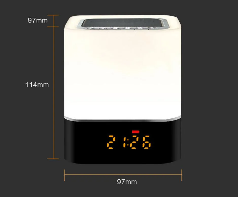 Lâmpada de alto-falante Bluetooth lâmpada de mesa sem fio portátil com microfone Toque inteligente LED Lâmpada de humor Relógio de despertador por DHL