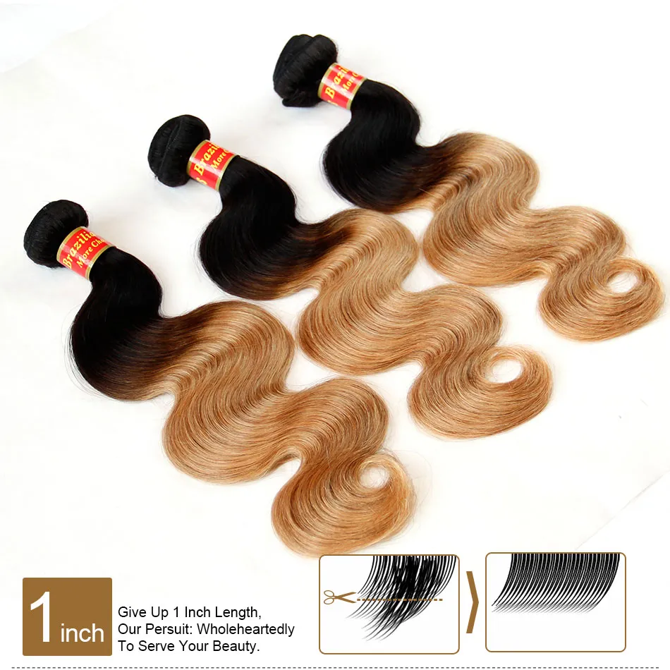 Ombre Hair Extensions Two Tone 1b/27 Blonde Ombre Brazilian Body Wave Hair Peruvian Malaysian Indian Human Hair Weave Bundles Double Weft