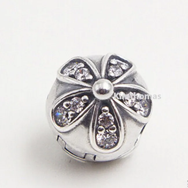 100% 925 Sterling Silver Dazzling Daisies Clip Charm Bead with Clear Cz Fits European Pandora Jewelry Bracelets Necklaces & Pendants