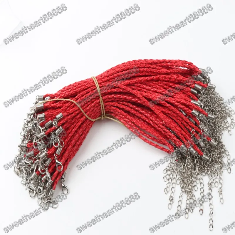 100ps / lot 21 couleurs 20 5cm cuir tressé chaîne de charme bracelets amour pour perle fermoir à homard chaîne à maillons 292n