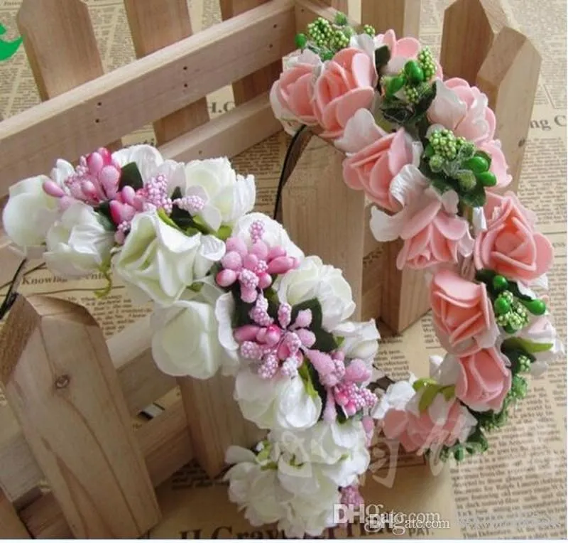 Barato colorido praia nupcial casamento guirlanda boêmio flores headbands com flores multicoloridas floral guirlanda nupcial cabelo accessor3344197