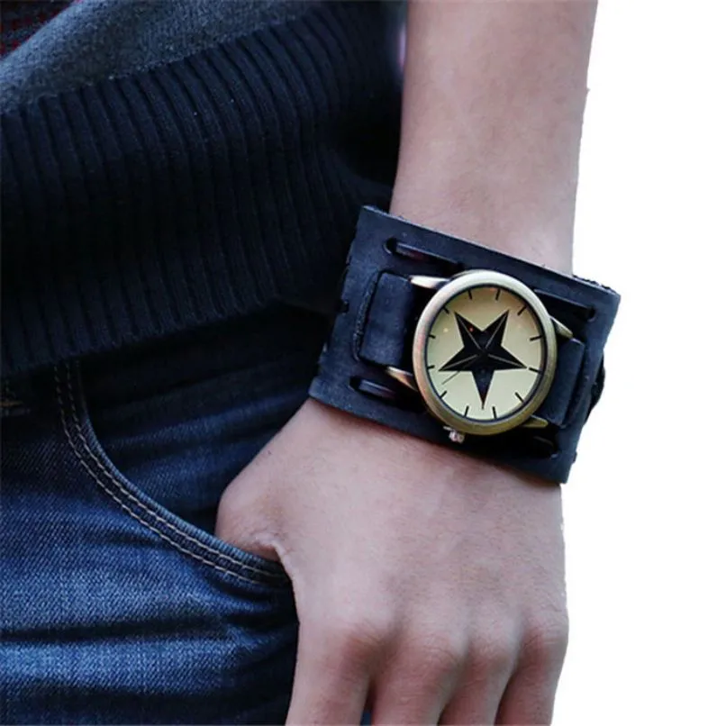 Mens leather sale cuff watch