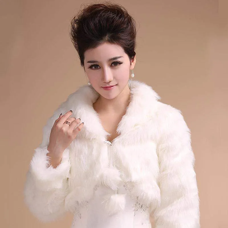 2015 Winter Style Taille moyenne Robe de mariée Bridal WrapjacketShawlCapestolero Matero White Long Manche Fu6455849