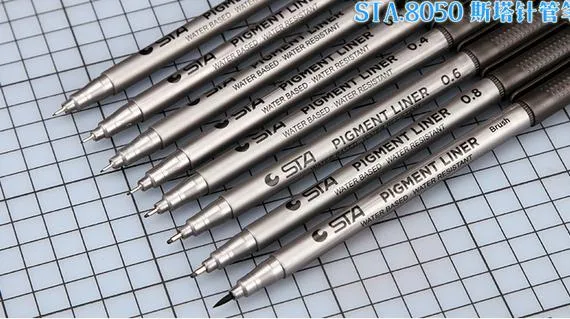 새로운 Sta 8050 페인팅 디자인 펜 방수 컬러 패스트 블랙 후크 라인 메이커 펜 소프트 팁 브러시 펜 드로잉 스케치 바늘 펜 0.05mm-0.8mm