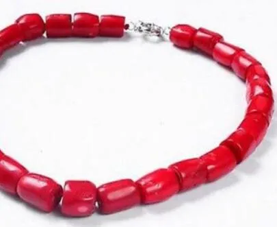 18''Genuine natur högkvalitativ kolumn röd korall ädelsten pärla prinsessan halsband