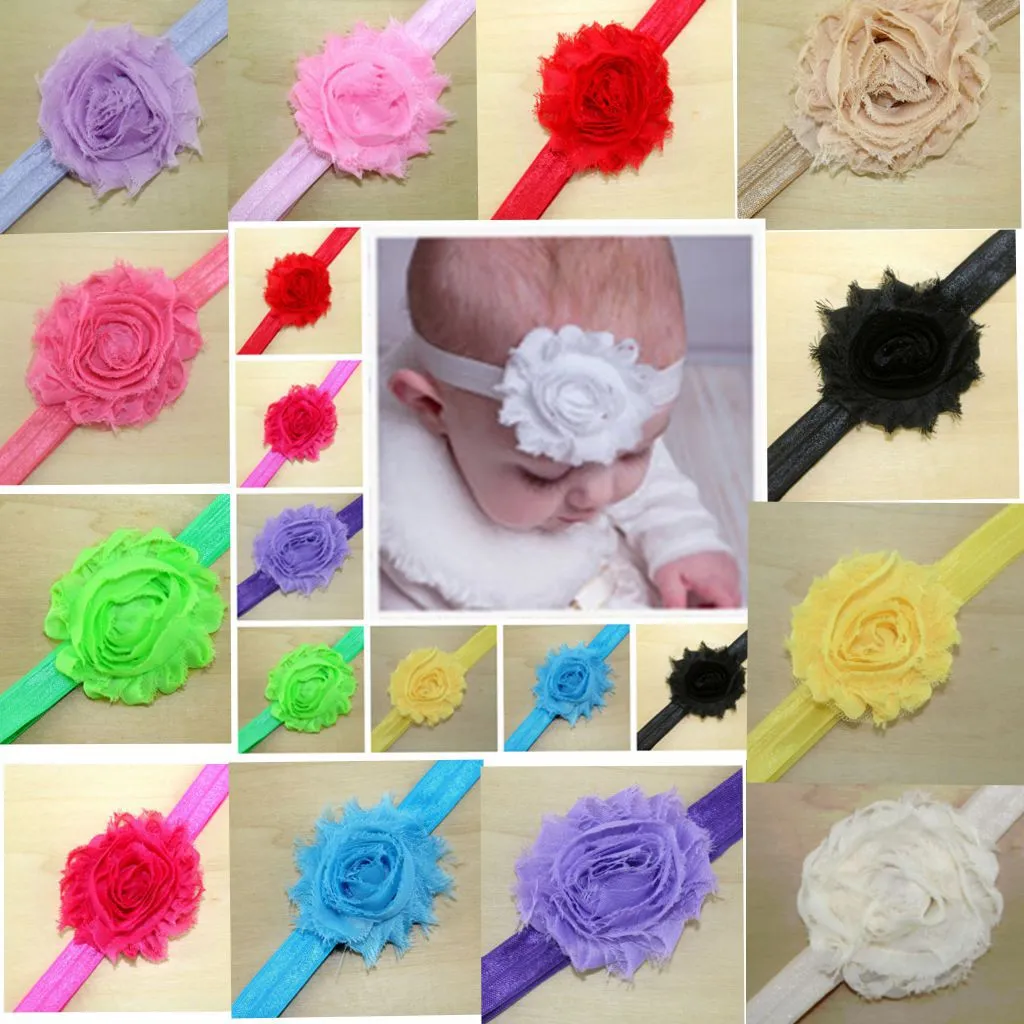 Top Shabby Flower Band Włosów Dzieci Szyfonowa Głowa Ring Chic Baby Headband Skinny Elastic Head Band Girls Pałąk Akcesoria do włosów 200 sztuk