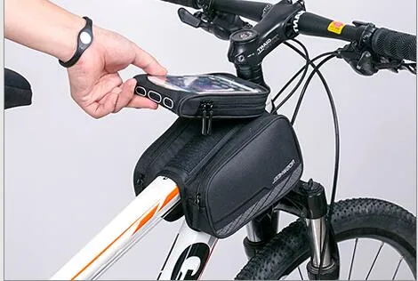 Novo Tubo Da Frente Da Bicicleta Saco de Telefone de Bolso Duplo 5.2 polegada Tela de Toque Equitação Ciclismo Suprimentos sacos de Marca equipamentos de Bicicleta saco de bicicleta saco de frente