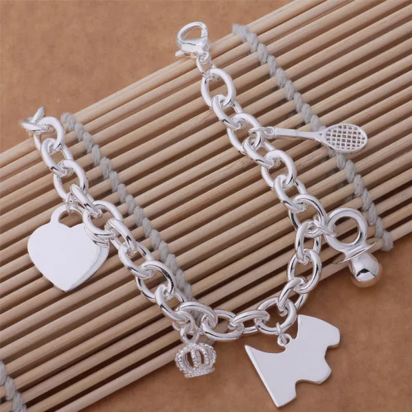 2015 new design 925 Sterling silver plated multi pendant charm bracelet fashion jewelry party gift for woman Top quality 