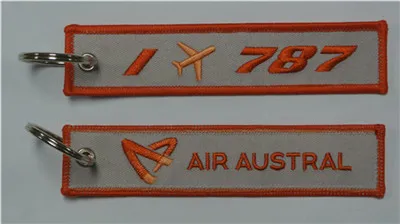 J'aime l'avion 787 Air Austral Aviation Porte-clés brodés Porte-clés 13 x 2,8 cm 100pcs / lot