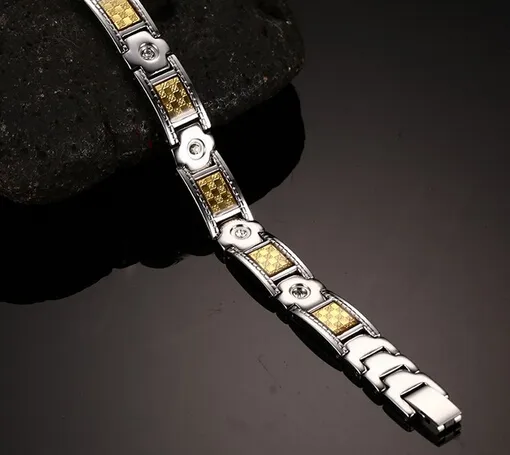 Topp som säljer högkvalitativ silverguld 316L Rostfritt stållänk Kedja Kristallmagnetiska Armband Fine Gift Smycken För Män Och Pojke