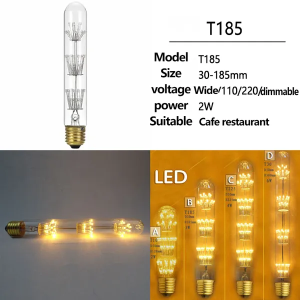 WOXIU T10 T185 T300 Tubulaire Edison Led filament Ampoule verre matériel Vintage Retro 4W 8W 110V-240V E27 2200K Décor jaune chaud pour Cafe home