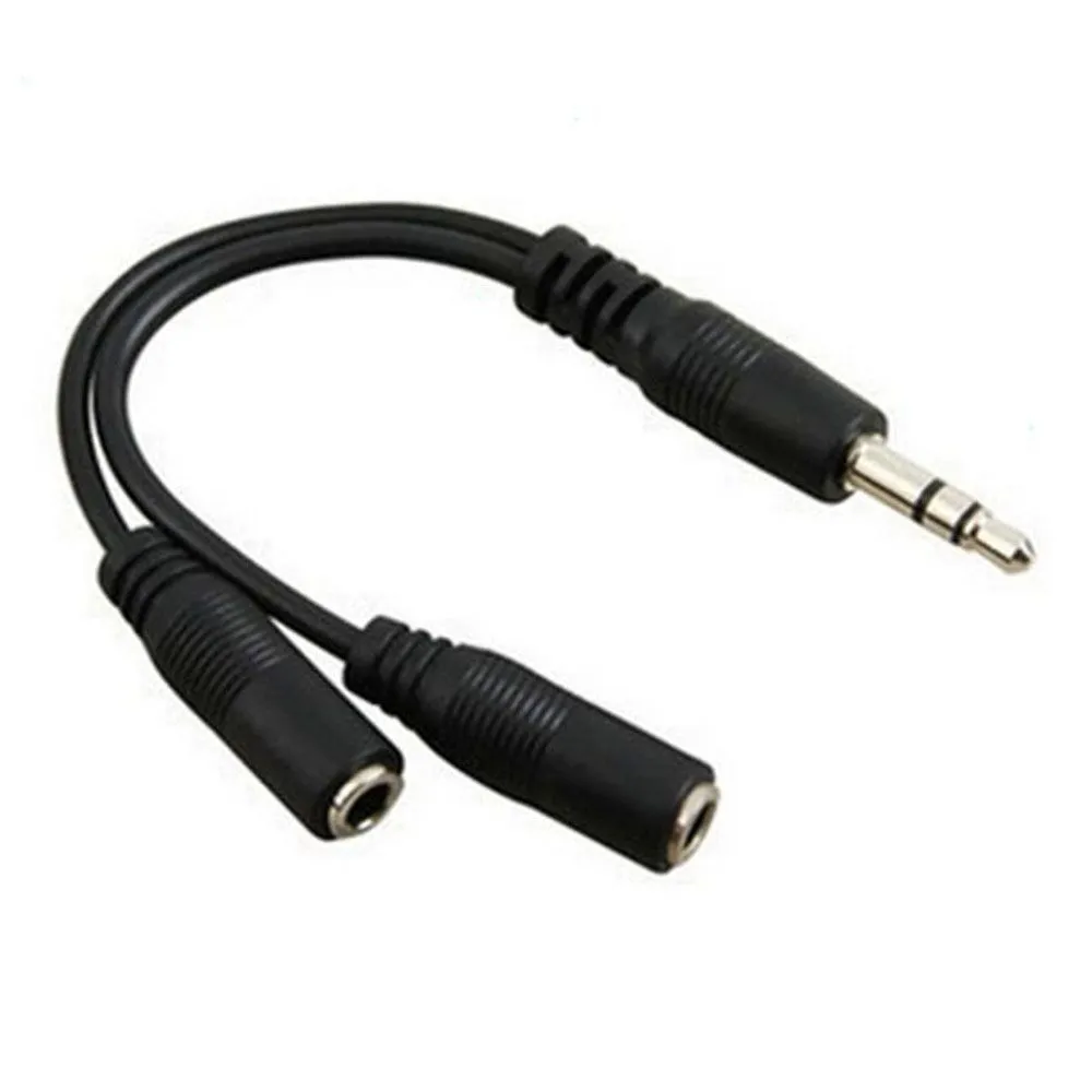 Promoción de ventas al por mayor 1 a 2 auriculares de 3,5mm Cable divisor de auriculares Adaptador de Audio Jack 20 cm 100 unids/lote